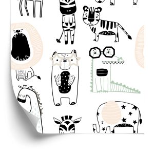 Behang Voor Kinderen - Wilde Dieren In Scandinavische Stijl