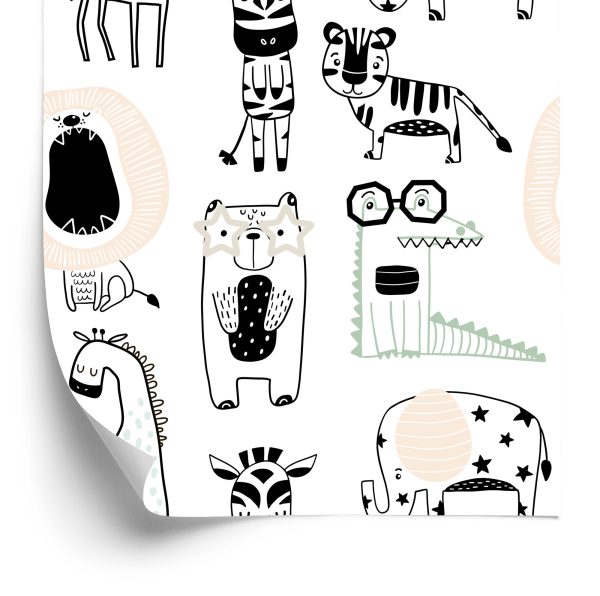Behang Voor Kinderen - Wilde Dieren In Scandinavische Stijl