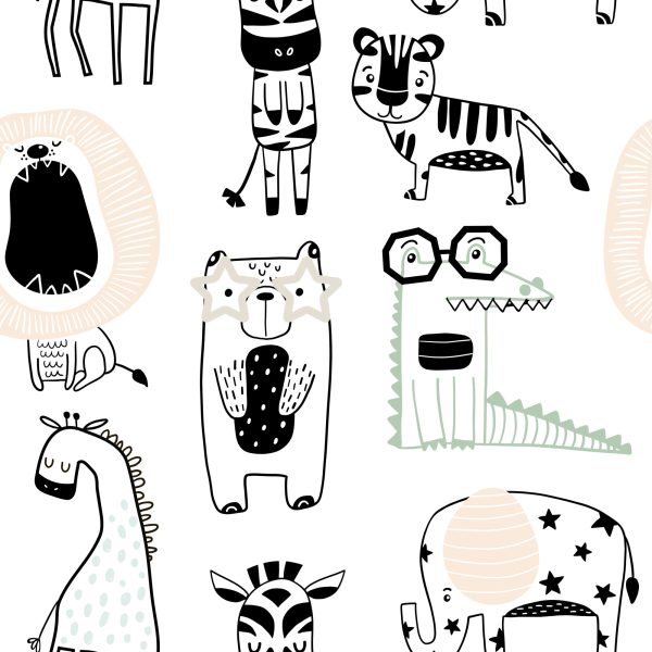 Behang Voor Kinderen - Wilde Dieren In Scandinavische Stijl - Afbeelding 2