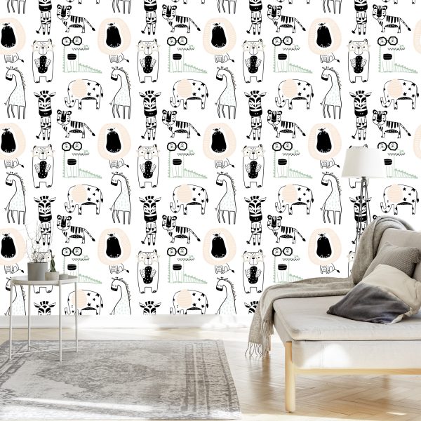 Behang Voor Kinderen - Wilde Dieren In Scandinavische Stijl - Afbeelding 3