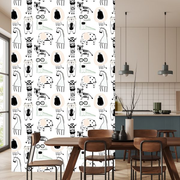 Behang Voor Kinderen - Wilde Dieren In Scandinavische Stijl - Afbeelding 4