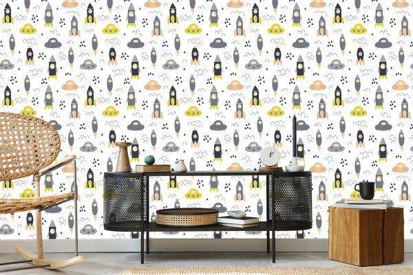 Behang Clouds Cosmos Rockets Voor De Kinderkamer - Afbeelding 5