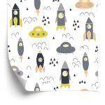 Behang Clouds Cosmos Rockets Voor De Kinderkamer