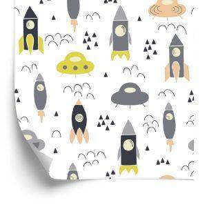 Behang Clouds Cosmos Rockets Voor De Kinderkamer