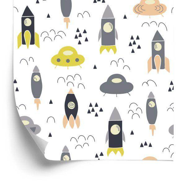 Behang Clouds Cosmos Rockets Voor De Kinderkamer