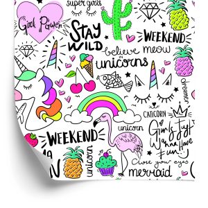 Behang Voor Kinderen - Dieren, Fruit En Regenboog