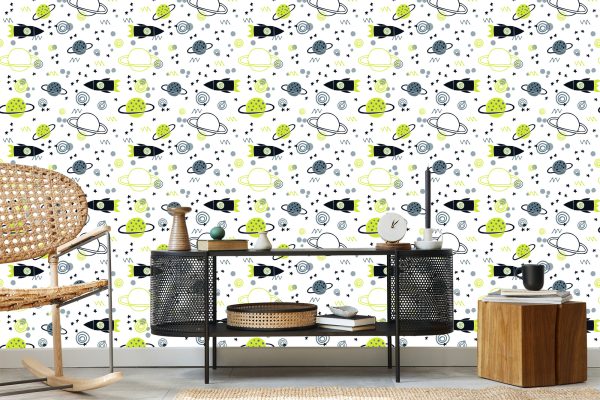 Behang Planet Rocket Space Voor De Kinderkamer - Afbeelding 5