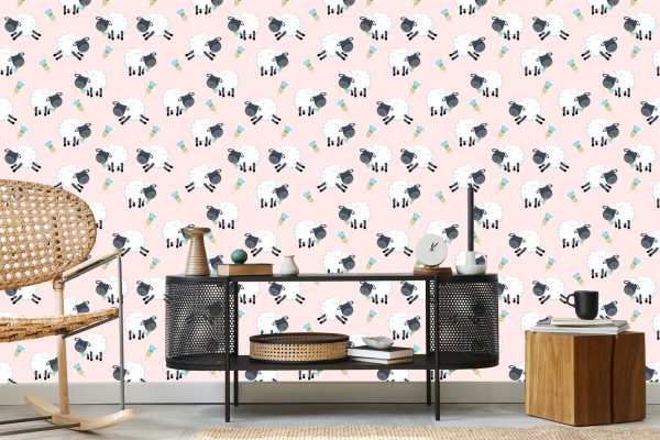 Behang Schapen Met Bloemen - Afbeelding 5