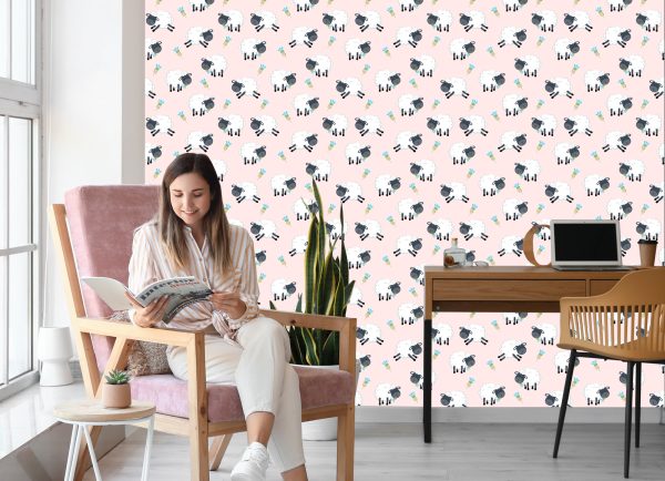 Behang Schapen Met Bloemen - Afbeelding 7