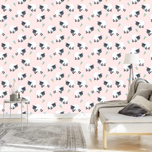 Behang Schapen Met Bloemen - Afbeelding 3
