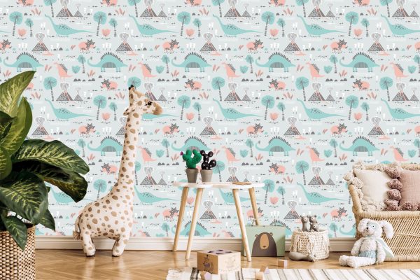 Behang Voor Kinderen, Dinosaurussen, Planten, Bomen, Natuur - Afbeelding 5