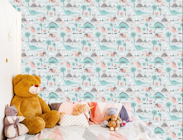 Behang Voor Kinderen, Dinosaurussen, Planten, Bomen, Natuur - Afbeelding 6