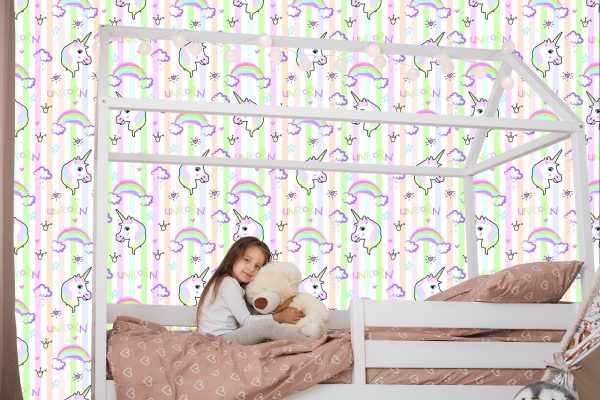 Behang Voor Kinderen - Mooie Kleurrijke Eenhoorn - Afbeelding 7