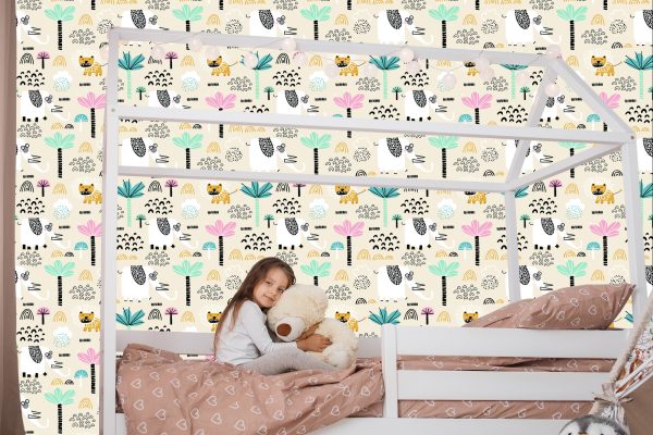 Behang Safari Lions Pastelbomen Jongenskamer - Afbeelding 7