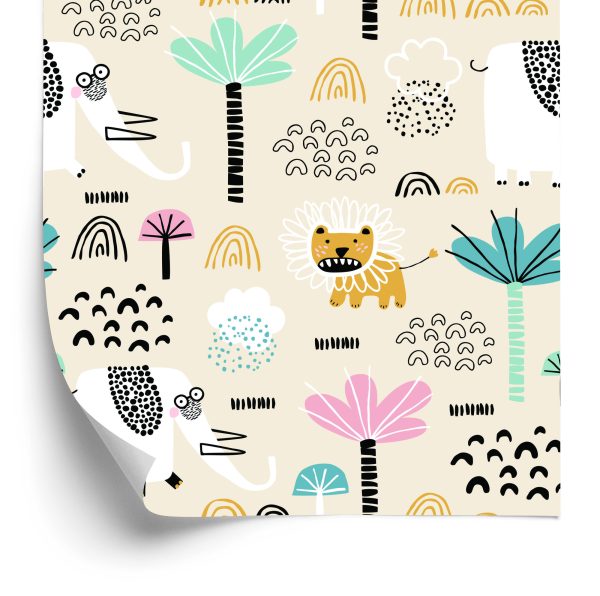Behang Safari Lions Pastelbomen Jongenskamer
