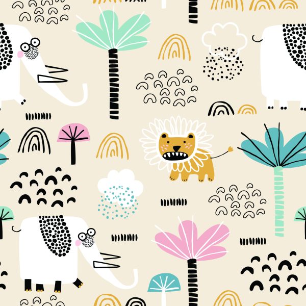Behang Safari Lions Pastelbomen Jongenskamer - Afbeelding 2