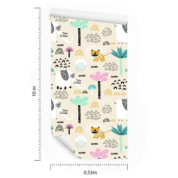 Behang Safari Lions Pastelbomen Jongenskamer - Afbeelding 8