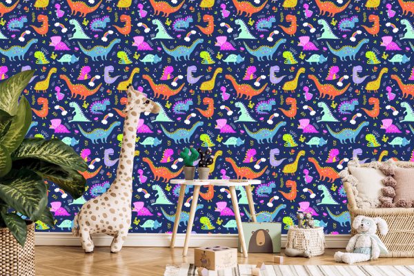 Behang Regenboogcactussen-Dinosaurussen Voor De Kinderkamer - Afbeelding 5