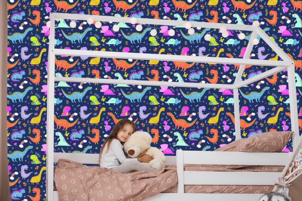 Behang Regenboogcactussen-Dinosaurussen Voor De Kinderkamer - Afbeelding 7