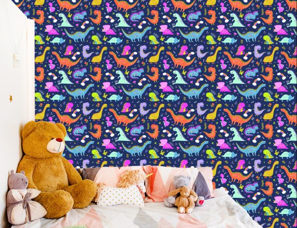 Behang Regenboogcactussen-Dinosaurussen Voor De Kinderkamer - Afbeelding 6
