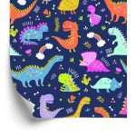 Behang Regenboogcactussen-Dinosaurussen Voor De Kinderkamer