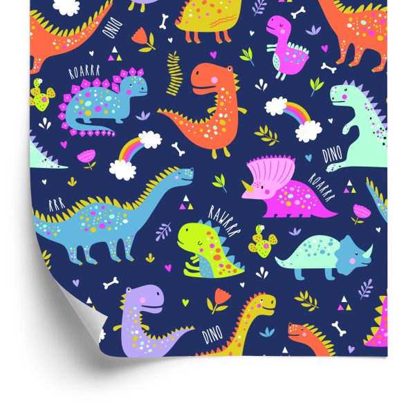 Behang Regenboogcactussen-Dinosaurussen Voor De Kinderkamer