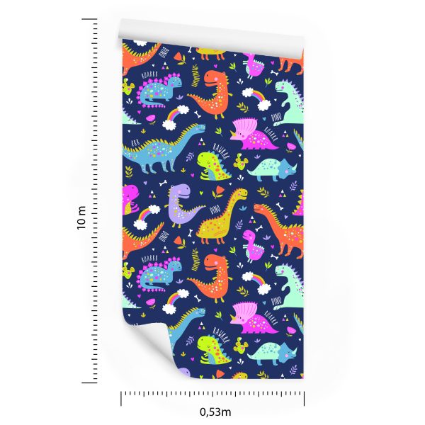Behang Regenboogcactussen-Dinosaurussen Voor De Kinderkamer - Afbeelding 8