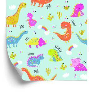 Behang Voor Kinderen: Kleurrijke Regenboogcactussen-Dinosaurussen