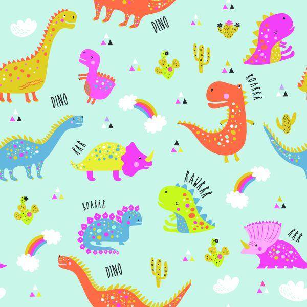 Behang Voor Kinderen: Kleurrijke Regenboogcactussen-Dinosaurussen - Afbeelding 2
