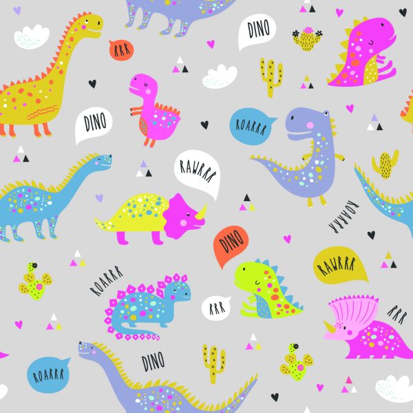 Behang Voor Kinderen Kleurrijke Natuur Bloemen Dinosaurussen - Afbeelding 2
