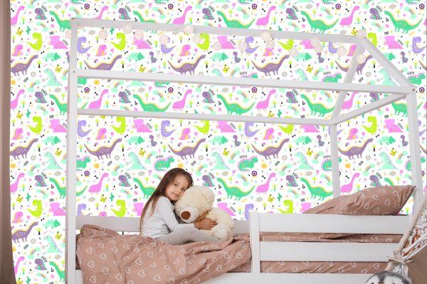 Behang Voor Kinderen, Dinosaurussen, Bloemen, Cactussen - Afbeelding 7