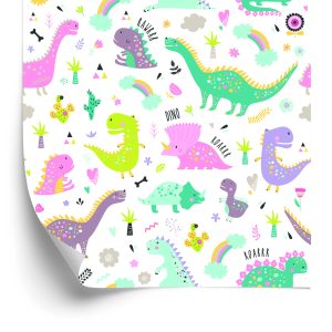 Behang Voor Kinderen, Dinosaurussen, Bloemen, Cactussen