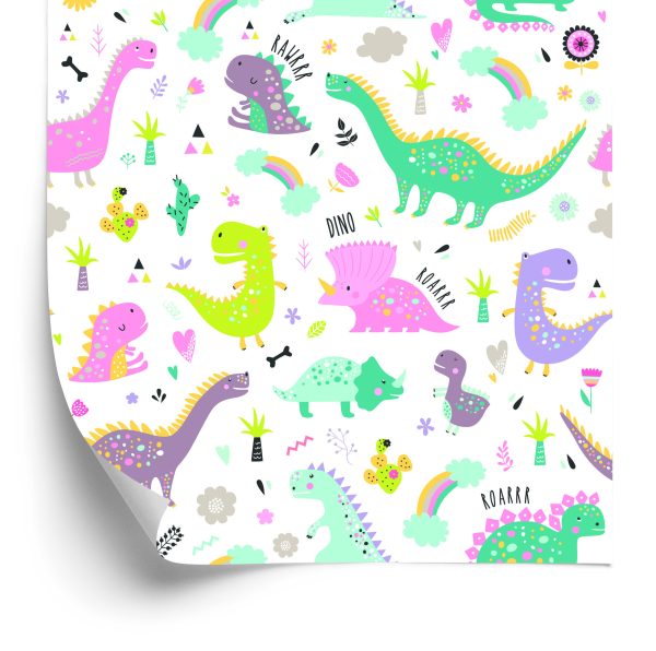 Behang Voor Kinderen, Dinosaurussen, Bloemen, Cactussen
