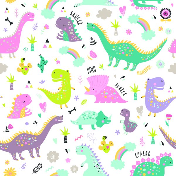 Behang Voor Kinderen, Dinosaurussen, Bloemen, Cactussen - Afbeelding 2