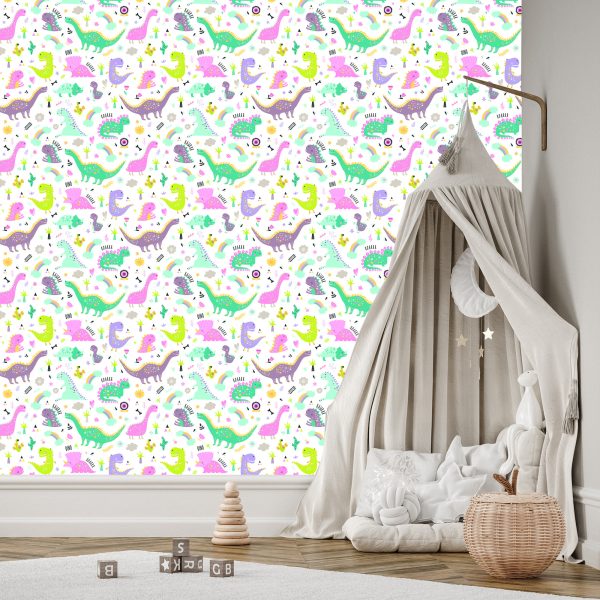 Behang Voor Kinderen, Dinosaurussen, Bloemen, Cactussen - Afbeelding 3