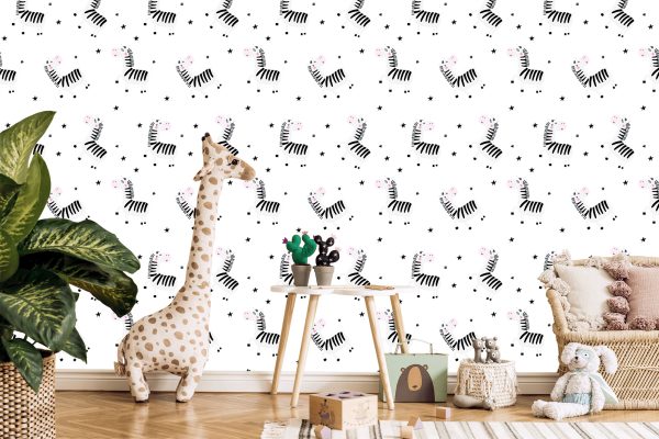 Behang Voor Baby Meisje Huisdieren Zebra Sterren - Afbeelding 5
