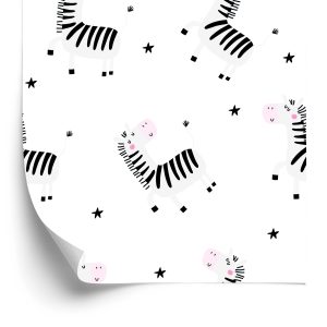 Behang Voor Baby Meisje Huisdieren Zebra Sterren