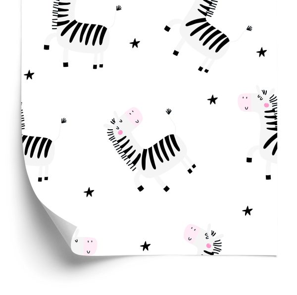 Behang Voor Baby Meisje Huisdieren Zebra Sterren