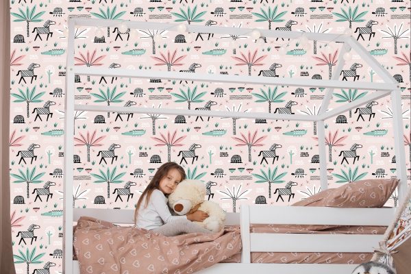 Behang Voor Meisjes Pastel Dieren, Palmbomen - Afbeelding 7