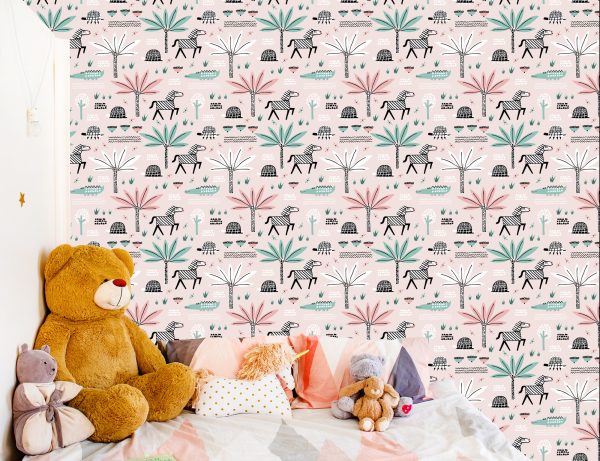 Behang Voor Meisjes Pastel Dieren, Palmbomen - Afbeelding 6