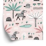 Behang Voor Meisjes Pastel Dieren, Palmbomen