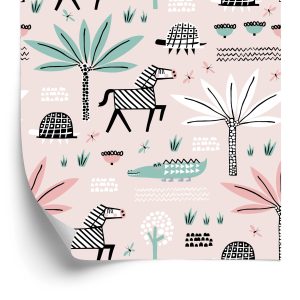 Behang Voor Meisjes Pastel Dieren, Palmbomen
