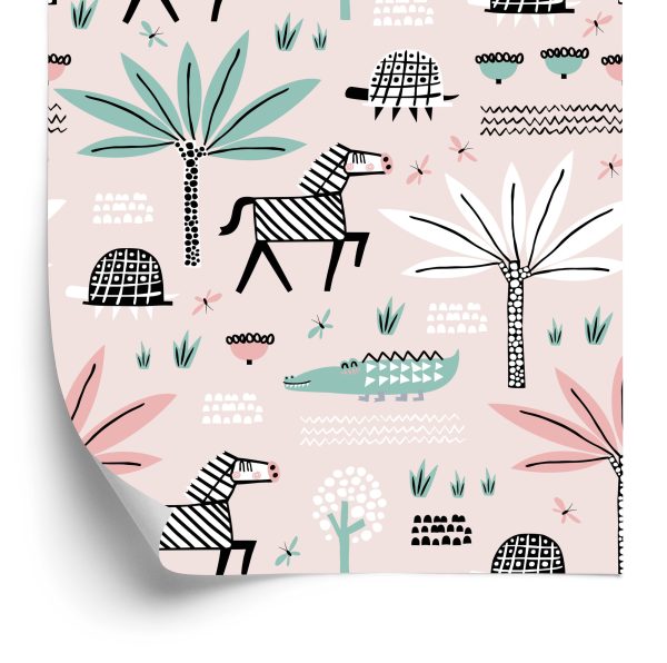 Behang Voor Meisjes Pastel Dieren, Palmbomen