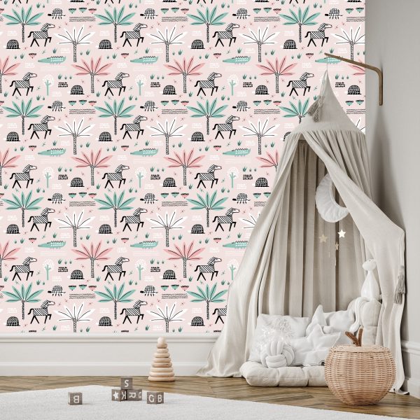 Behang Voor Meisjes Pastel Dieren, Palmbomen - Afbeelding 3