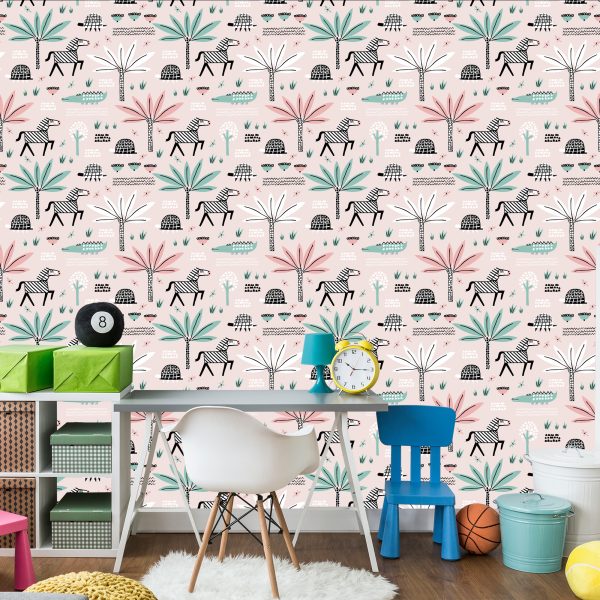 Behang Voor Meisjes Pastel Dieren, Palmbomen - Afbeelding 4