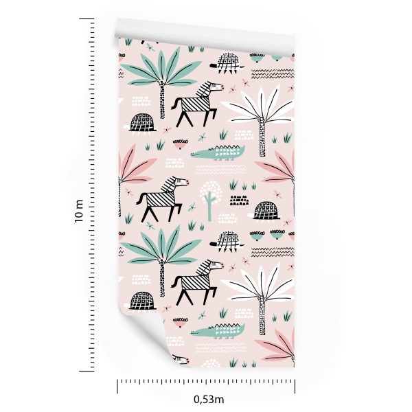 Behang Voor Meisjes Pastel Dieren, Palmbomen - Afbeelding 8