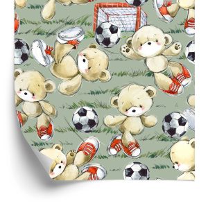 Behang Voetbal Teddyberen Veld Voor Jongenskamer