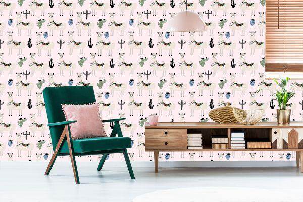 Behang De Lama Animals Cactussen Voor De Babykamer - Afbeelding 6