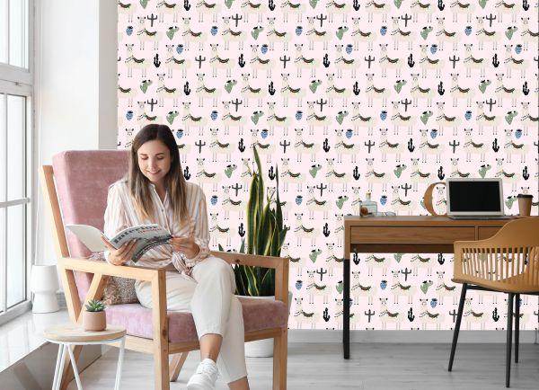 Behang De Lama Animals Cactussen Voor De Babykamer - Afbeelding 7