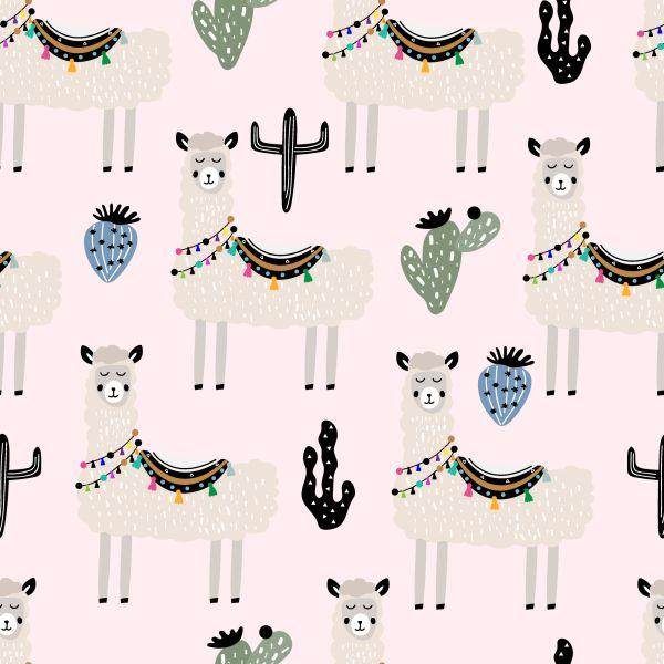 Behang De Lama Animals Cactussen Voor De Babykamer - Afbeelding 2